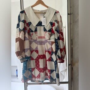 Sea Nohr Quilt Patchwork dress.  Puff sleeves.  NWT.  Size 8